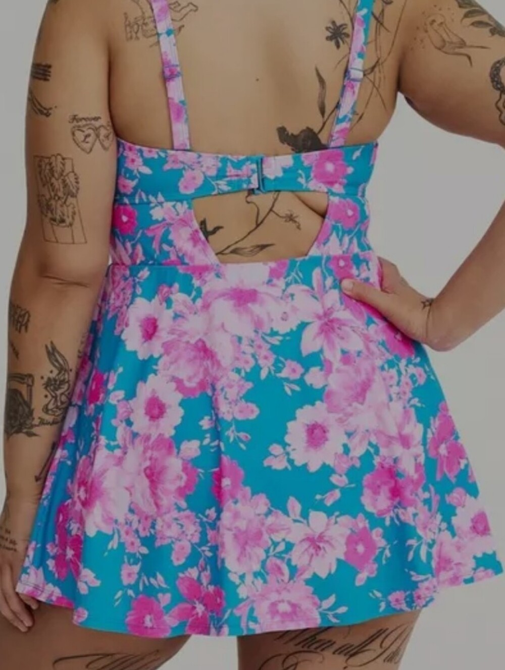 Blue & Pink Floral Fit-and-Flare Swimdress - Picture 4 of 7